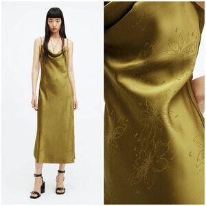 💕ALLSAINTS💕 Hadley Jacquard Slim Fit Midi Slip Dress ~ Y2K Sap Green US 4 NWOT